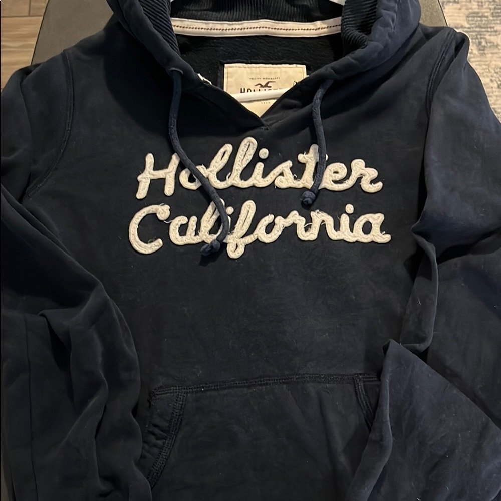 Hollister Dark Blue Hoodie with Embroidery sz large